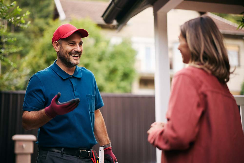 electrician talking to homeowner
