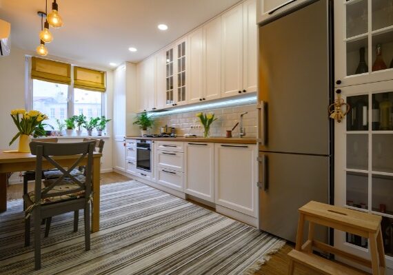 illuminated modern kitchen interior