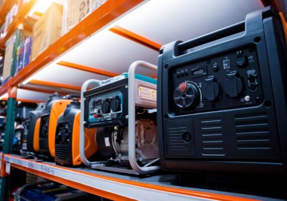 portable generators displayed in store